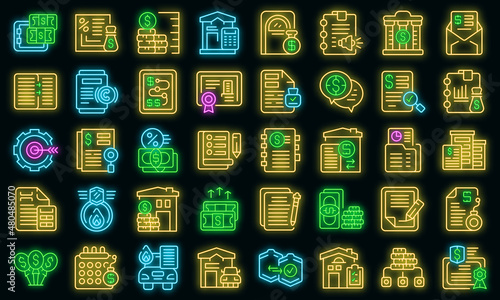 Collateral icons set vector neon