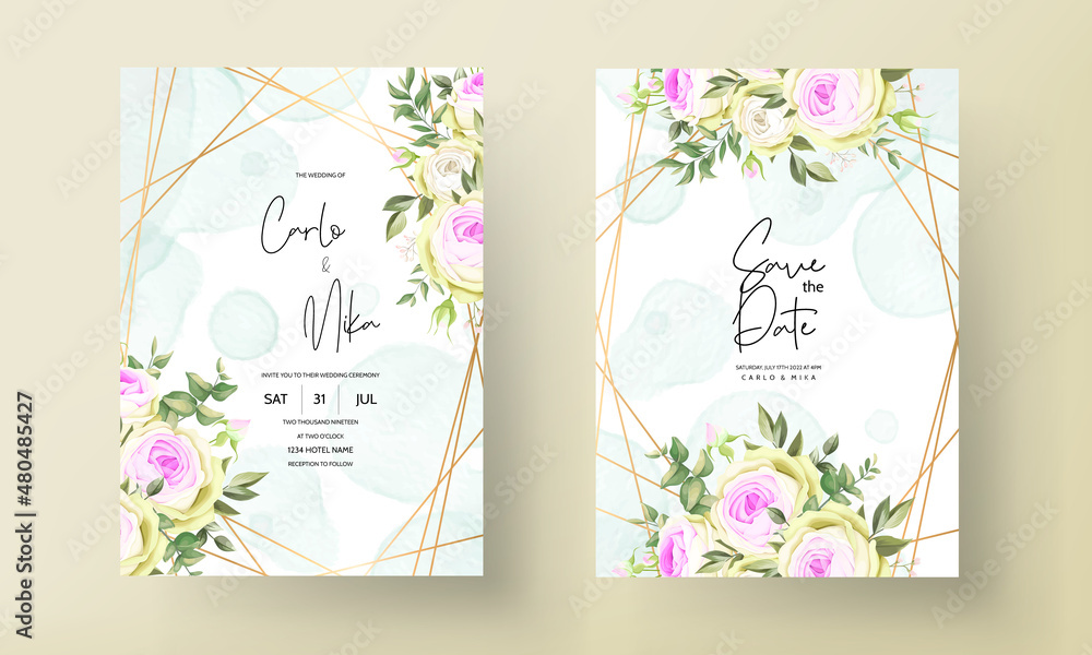 Beautiful hand drawn roses invitation card template