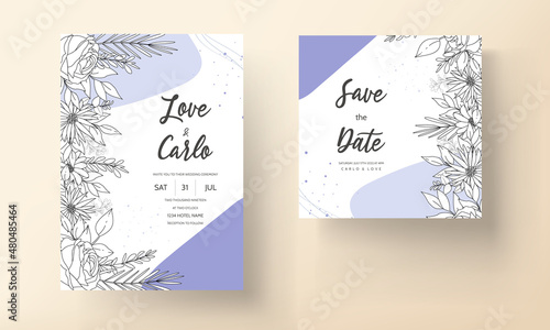 Simple wedding invitation card with peri color abstract background