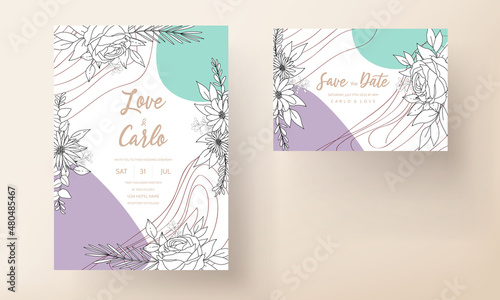 Simple wedding invitation card with peri color abstract background