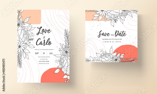 Simple wedding invitation card with peri color abstract background
