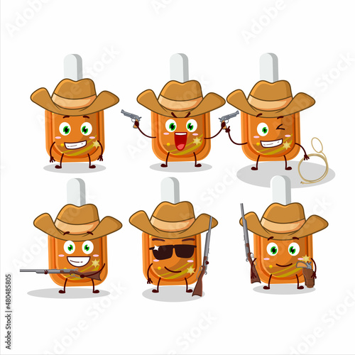 Cool cowboy orange correction pen cartoon character with a cute hat