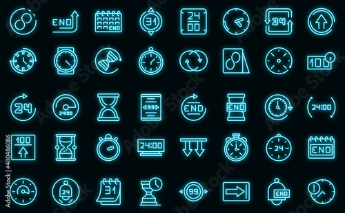 Duration icons set vector neon