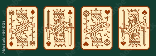 King and queen playing card vector illustration set of hearts, Spade, Diamond and Club, Royal cards design collection