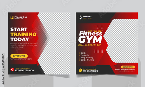 Fitness gym promotional social media instagram post web banner or square flyer template
