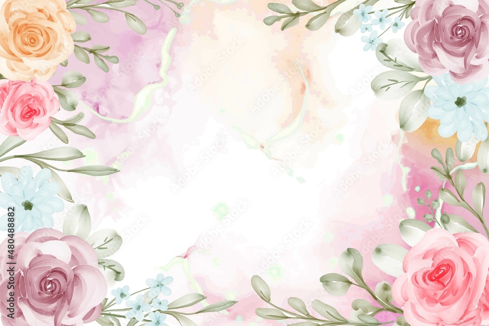 Fototapeta Romantic Rose Flower Purple Frame Background