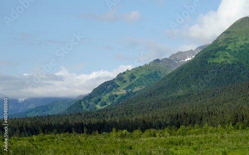 Girdwood  Alaska in summer with Alyeska mountain