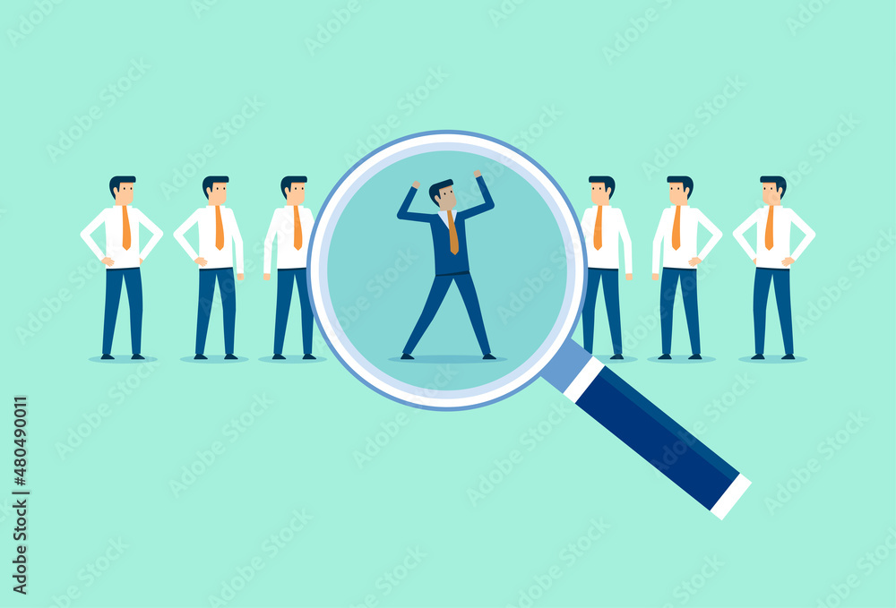 Searching for personnel to work, people at magnifying glass, balance and equality, work and life, human resources