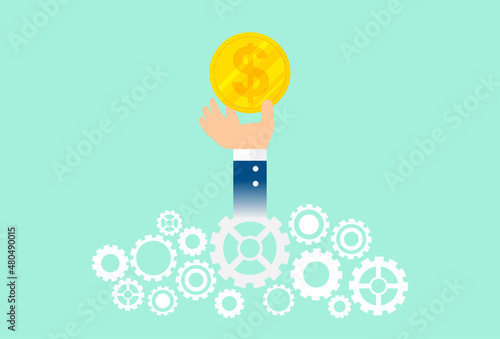 Success investment make money target, achieve financial goal, work hard, money and gear, working against overtime