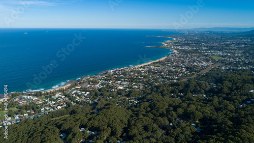 Aerial on a bright sunny day at Bulli Wollongong city, New South Wales Australia