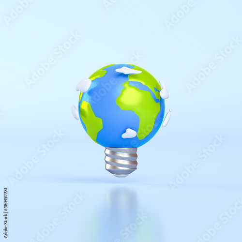 Earth globe icon on blue background. 3d render illustration