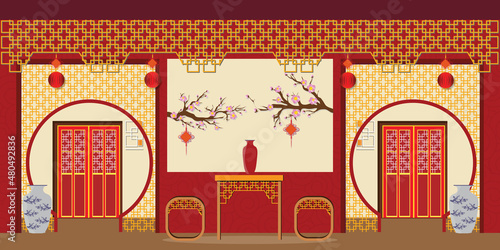 Chinese living room interior background.