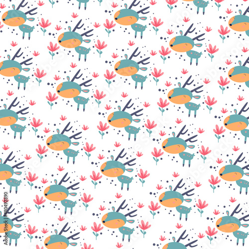 Illustration graphic seamless pattern cute deer premium vector
for kids and baby. Print on cloth, fabric, linen, textile and wallpaper background