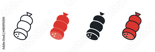Sausage meatloaf icon. Linear flat color icons contour shape outline. Black isolated silhouette. Fill solid icon. Modern glyph design. Set of vector illustrations. Meat products. Food ingredients