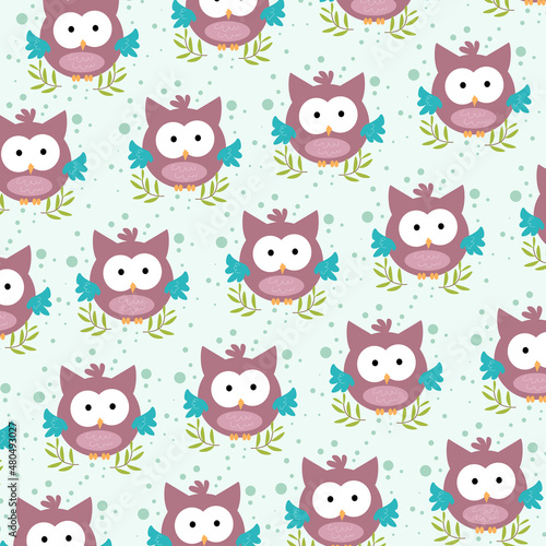 Hand drawn seamless pattern abstract cute owl cartoon premium vector for kids and baby. Print on cloth, fabric, linen, textile and wallpaper background