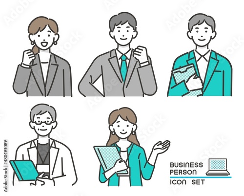 
スーツ姿で働く会社員の上半身のベクターイラスト素材／ビジネス／ビジネスパーソン／人々
