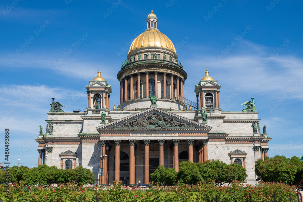 View of St. Isaac's Cathedral on a sunny June day. Saint-Petersburg, Russia