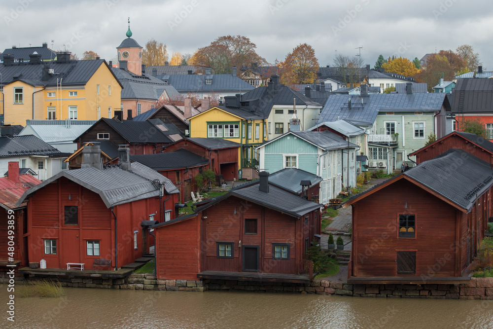 Cloudy October day in the center of old Porvoo. Finland