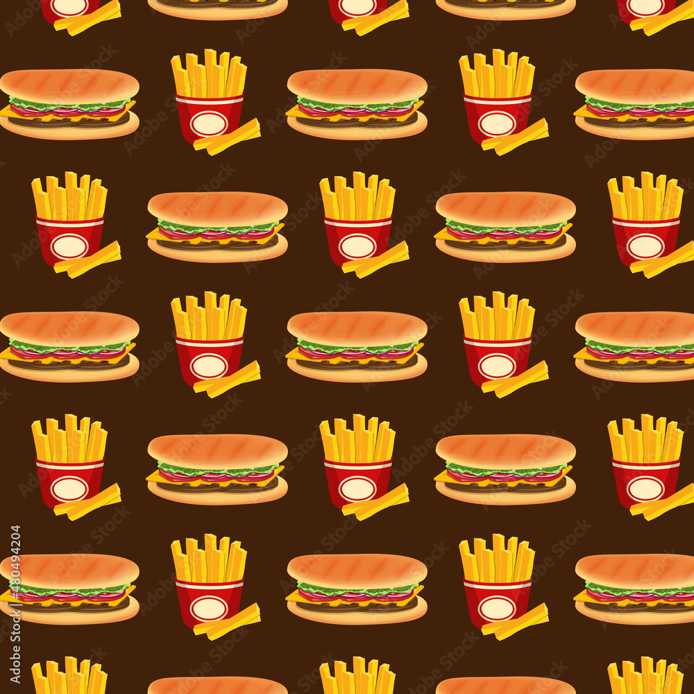 Background sandwich and french fries food concept vector illustration