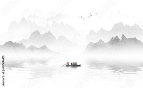 Chinese style ink landscape background