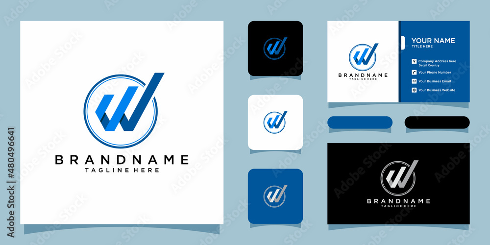 Initial letter W in the circle logo design template element with ...