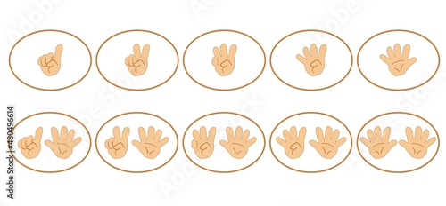 Fingers counting icon set for education. Hands with fingers.