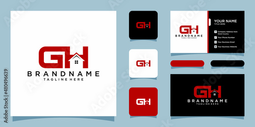 Letter G and H Vector Logo. Home Icon and Symbol with business card design template photo