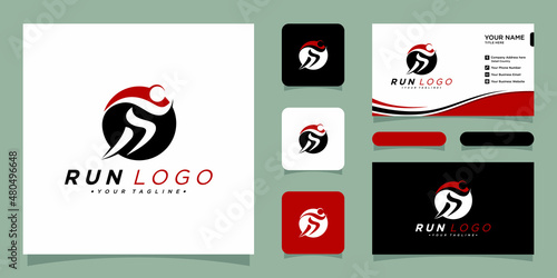 Run logo template, Sport logotype template, sports club, with business card design template
