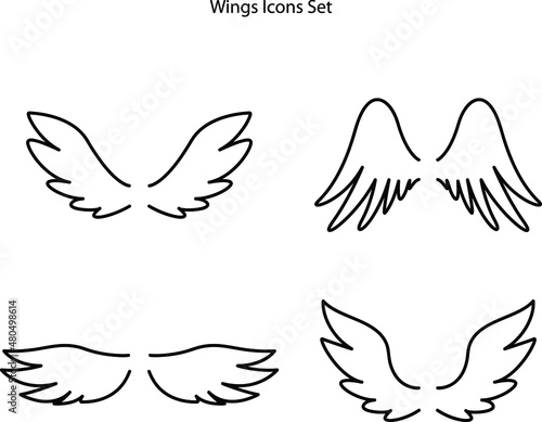 wings icons set isolated on white background. wings icon thin line outline linear wings symbol for logo, web, app, UI. wings icon simple sign. wings icon flat vector illustration