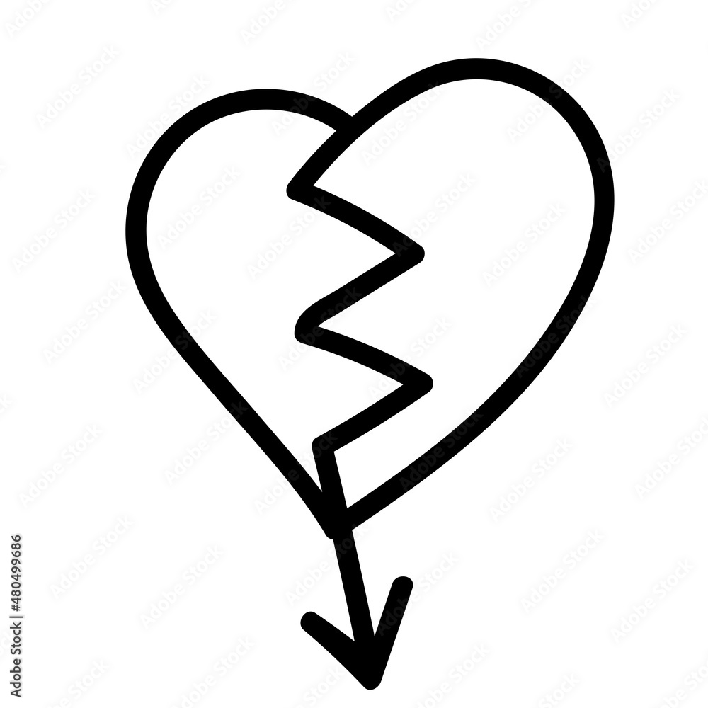 Linear doodle arrow with broken heart. Love pointer, trajectory, like. Vector design element for social media, valentines day and romantic designs. Linear doodle arrow with broken heart. Love pointer, trajectory, like. Vector design element for social media, valentines day and romantic designs.