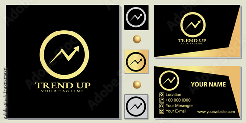 Luxury gold chart forex circle logo premium template with elegant business card vector eps 10