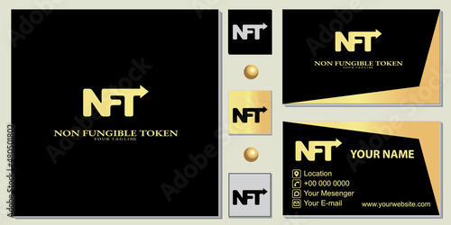 Luxury gold nft logo premium template with elegant business card vector eps 10