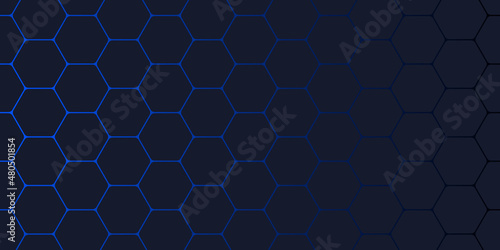 Abstract hexagonal metal background with red light. grey and blue hexagons modern background illustration. 