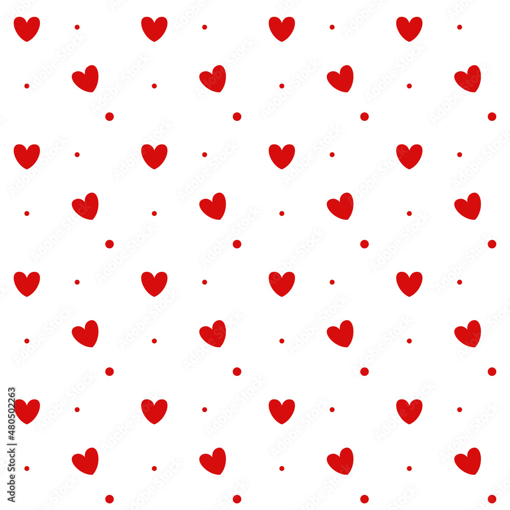Romantic seamless pattern with a heart. Happy Valentine s Day. Red hearts and dots on a white background. Romantic seamless pattern with a heart. Happy Valentine s Day. Red hearts and dots on a white background.