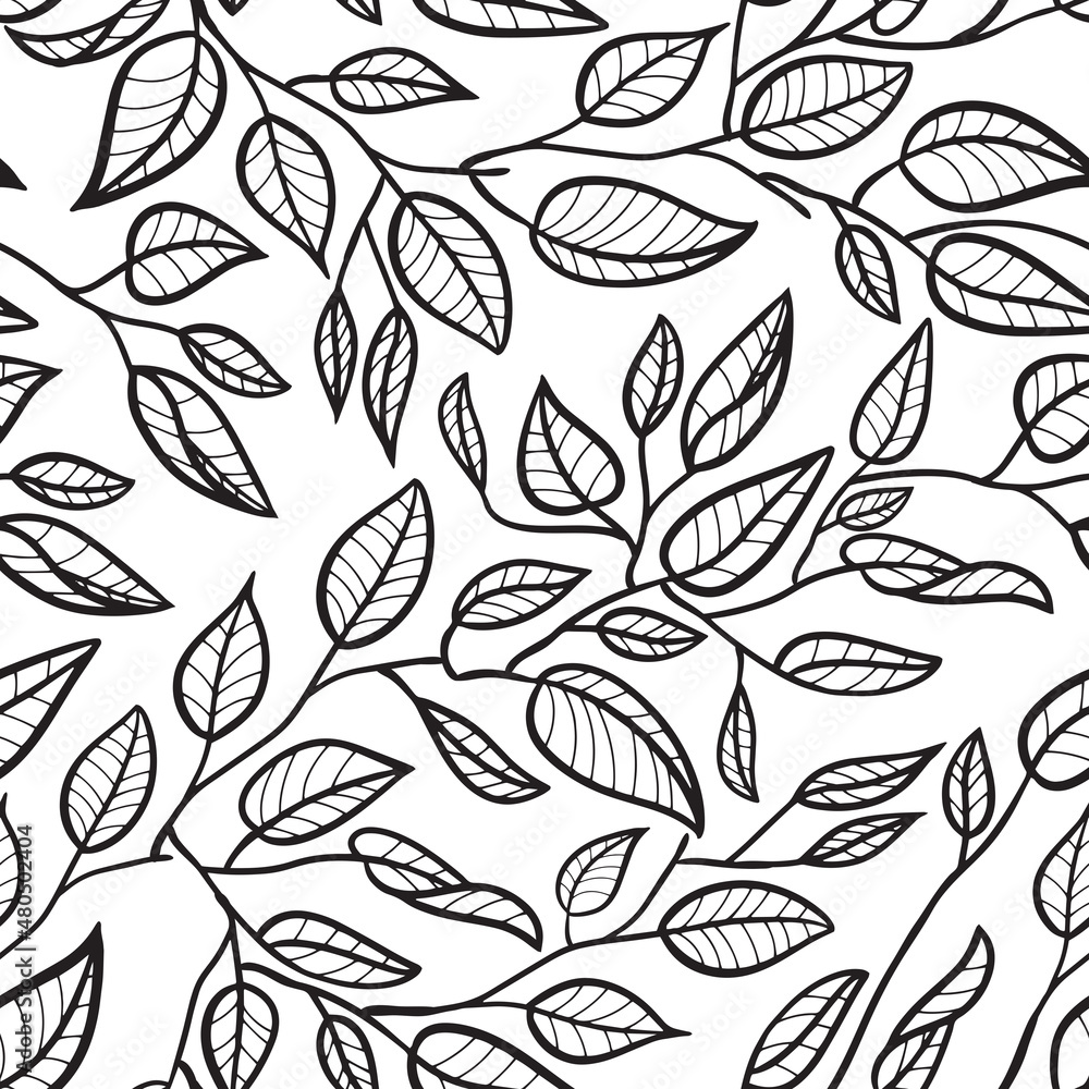 Fototapeta premium Minimalist Leaf Line Art Illustration as a Seamless Surface Pattern Design
