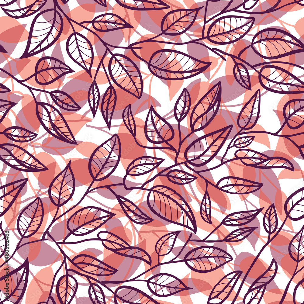 Fototapeta premium Minimalist Leaf Line Art Illustration as a Seamless Surface Pattern Design