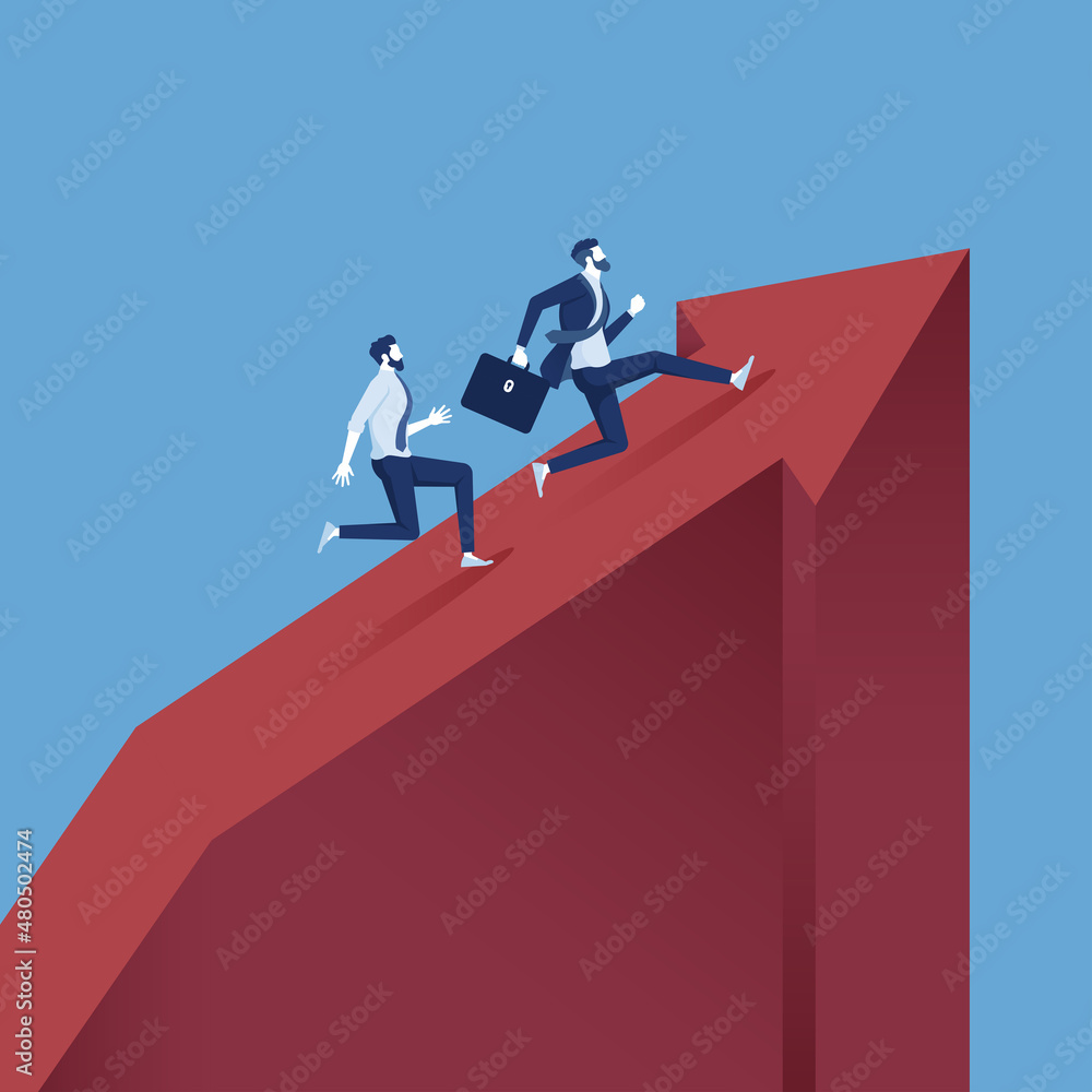 Businessman running to the top of the graph, leadership to reach business success Businessman running to the top of the graph, leadership to reach business success