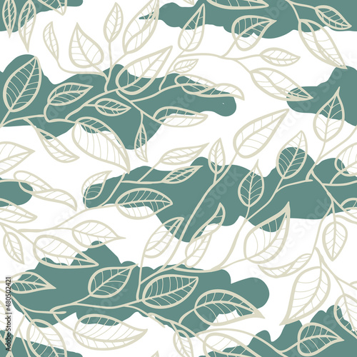Minimalist Leaf Line Art Illustration as a Seamless Surface Pattern Design