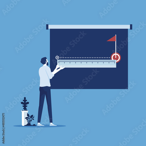 Businessman try to measuring path to success, measuring path to success concept