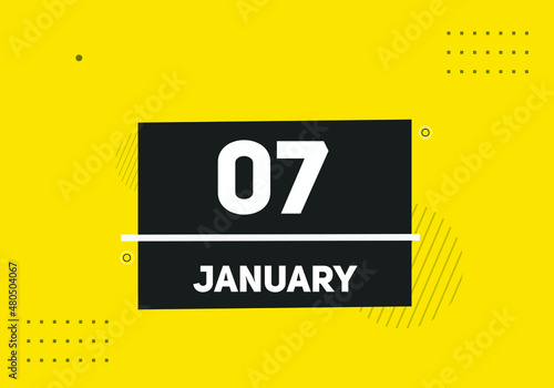 January 07 text calendar reminder. 7nd January daily calendar icon template
