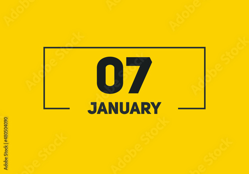 January 07 text calendar reminder. 7nd January daily calendar icon template
