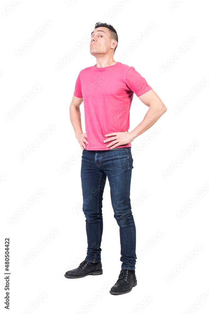 Protective man in light studio. White background Protective man in light studio. White background