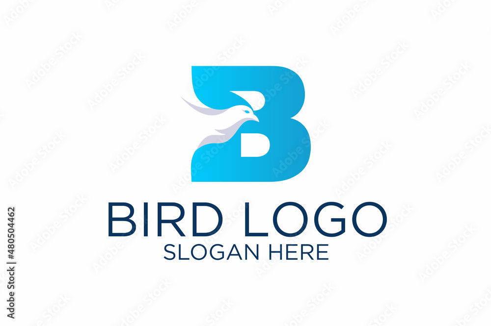 bird logo and initial letter B. premium vector