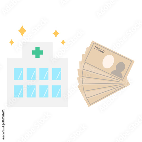 補助金で病院が潤うイメージイラスト。ベクターイラスト。