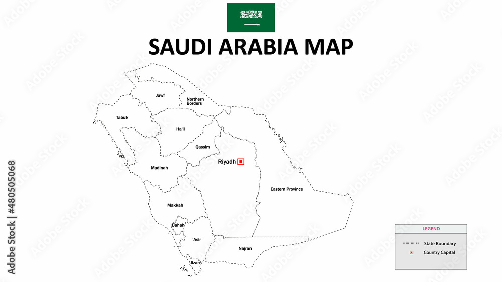 Saudi Arabia Map. Saudi Arabia Map with white background and all states names.