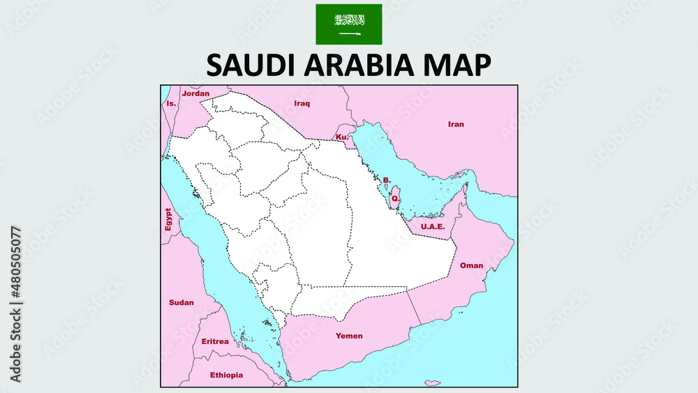 Fototapeta Saudi Arabia Map. Political map of Saudi Arabia. Saudi Arabia Map with neighboring countries and borders.