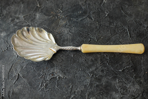 Lovely silver cutlery elements, sliver fish spoon, fish fork, vintage style wedding silvery design elements