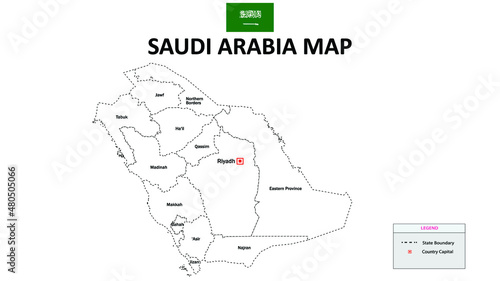 Saudi Arabia Map. Saudi Arabia Map with white background and all states names.