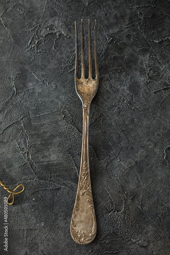 Lovely silver cutlery elements, sliver fish spoon, fish fork, vintage style wedding silvery design elements