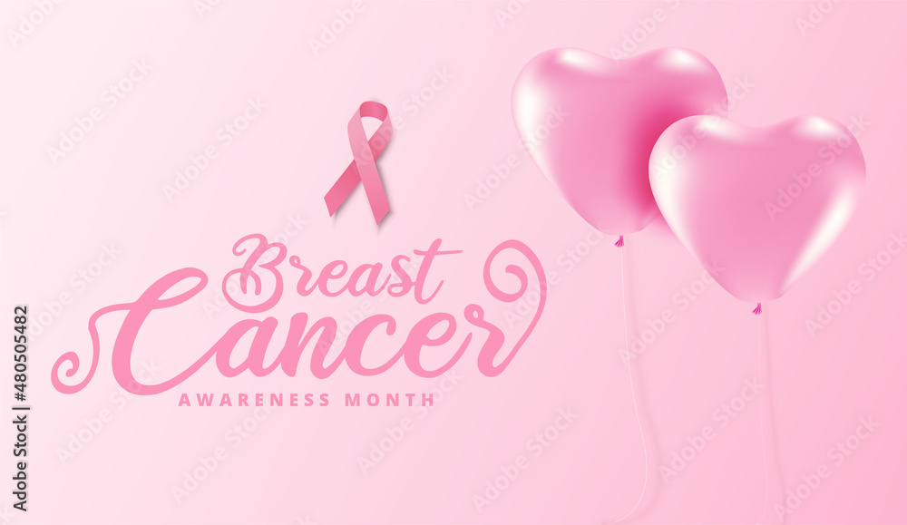 Breast cancer october awareness month heart pink balloons banner background,vector illustration